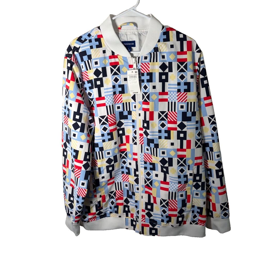 Club Room Jacket Men's Large Colorful Full Zip Printed Crew Neck Artsy